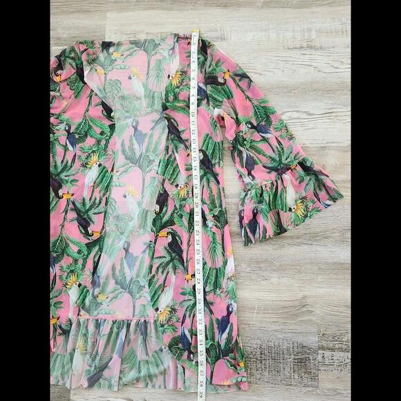 Pink Toucan Swimsuit Cover Up Beach Summer Large Open Front Bell Sleeves - Picture 5 of 5
